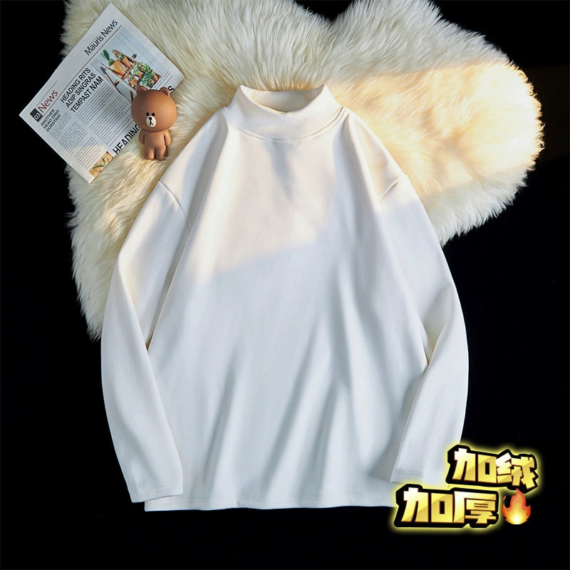 German velvet semi-turtleneck bottoming shirt men's autumn and winter velvet suit inner top mature and stable men's long-sleeved t-shirt