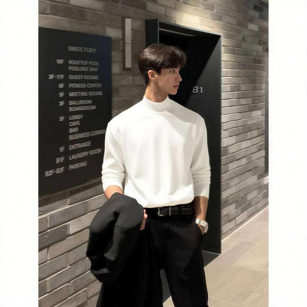 German velvet semi-turtleneck bottoming shirt men's autumn and winter velvet suit inner top mature and stable men's long-sleeved t-shirt