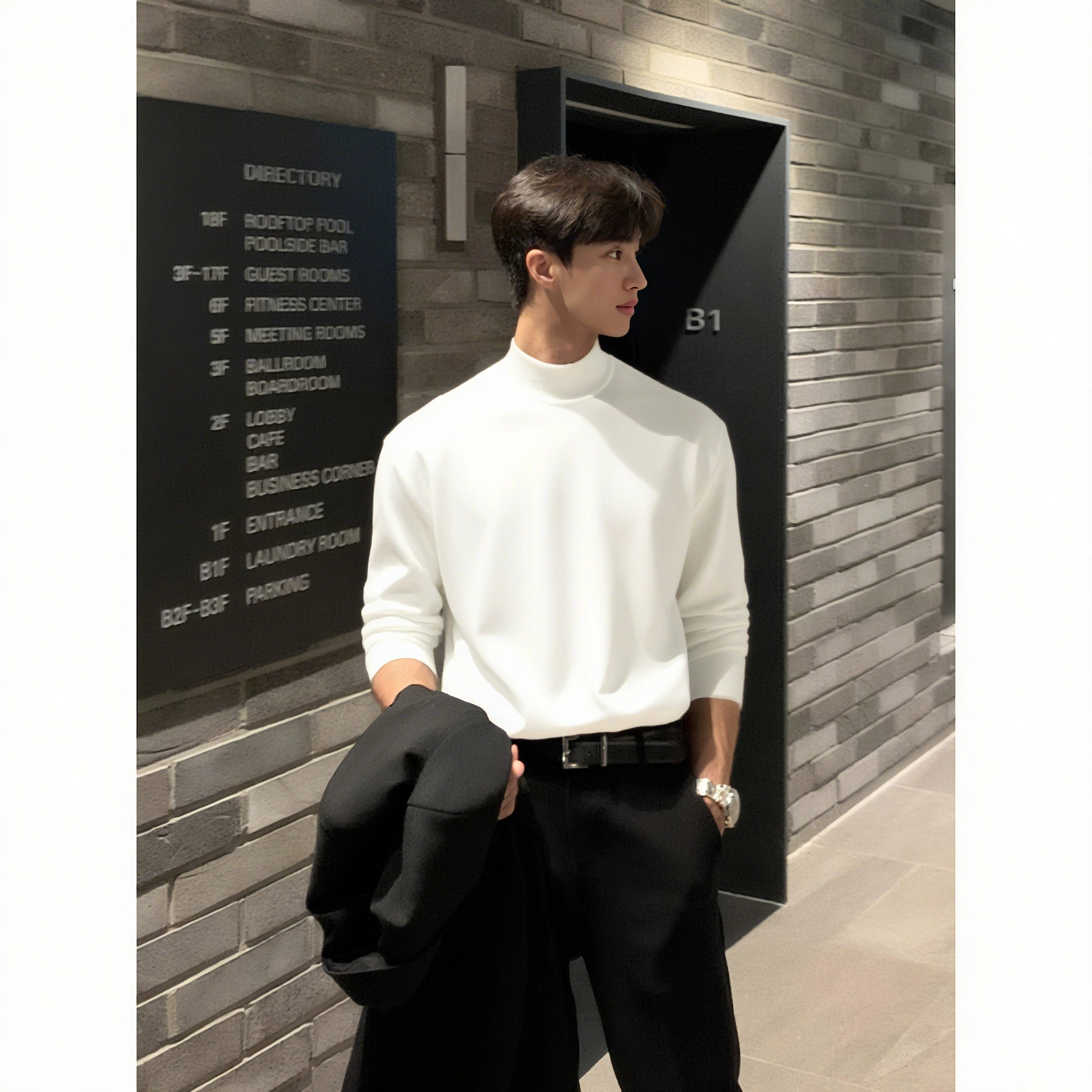German velvet semi-turtleneck bottoming shirt men's autumn and winter velvet suit inner top mature and stable men's long-sleeved t-shirt
