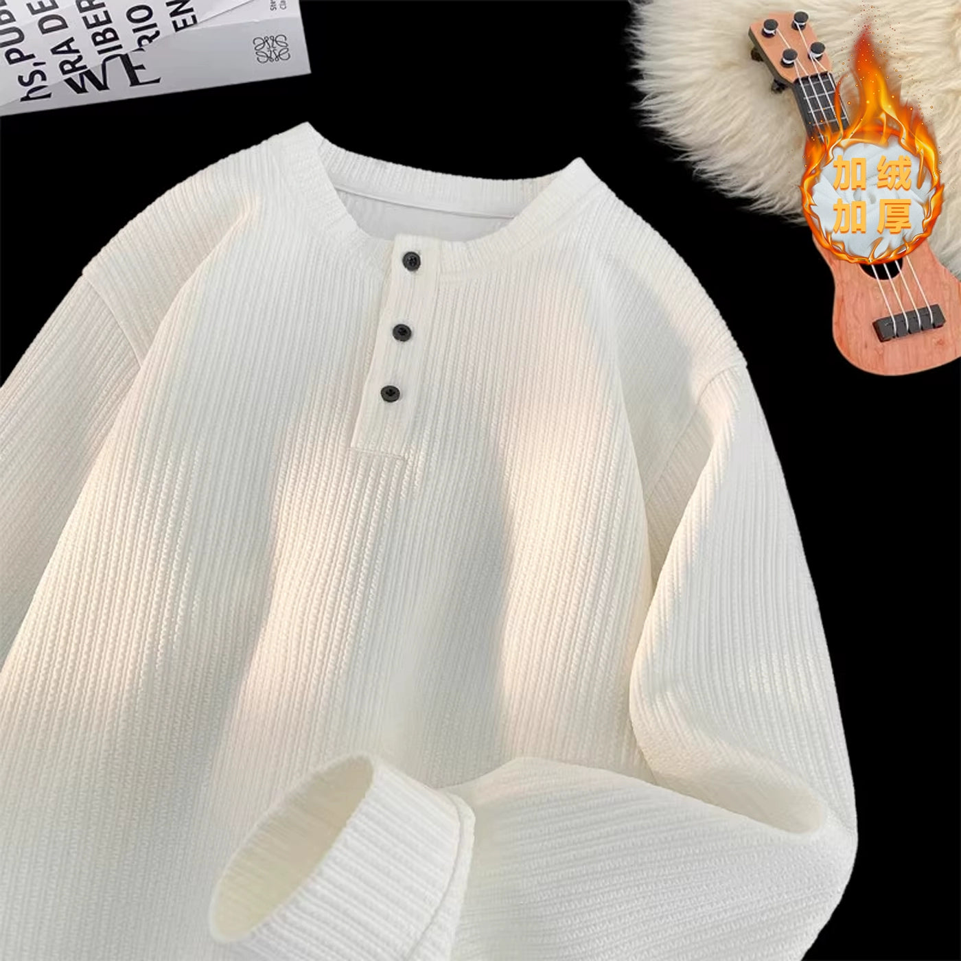 Long-sleeved T-shirt men's autumn and winter velvet high-end white undershirt sweater 2025 new
