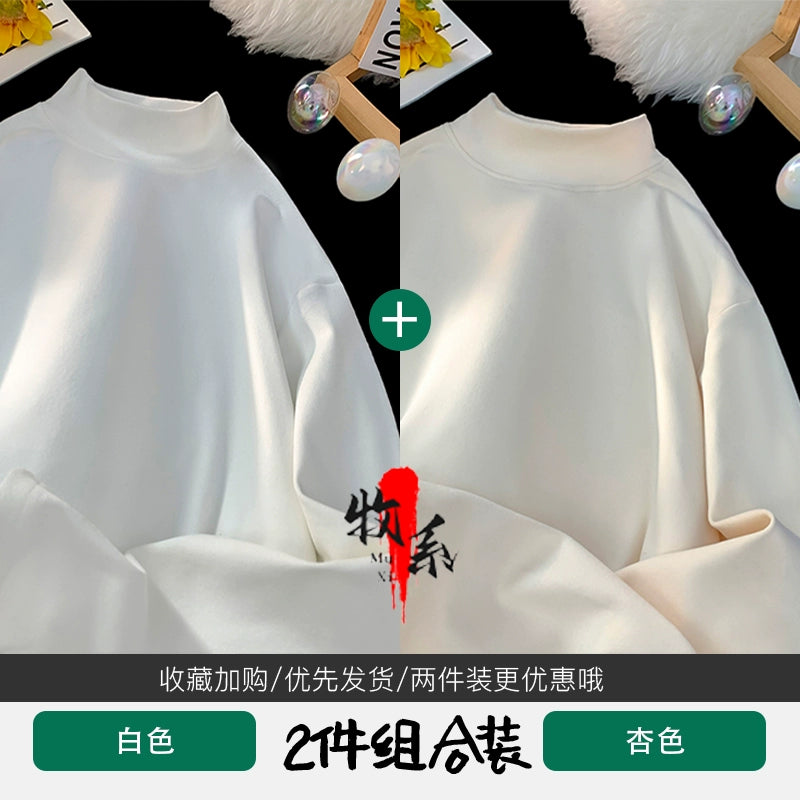 German velvet semi-turtleneck bottoming shirt men's autumn and winter velvet suit inner top mature and stable men's long-sleeved t-shirt