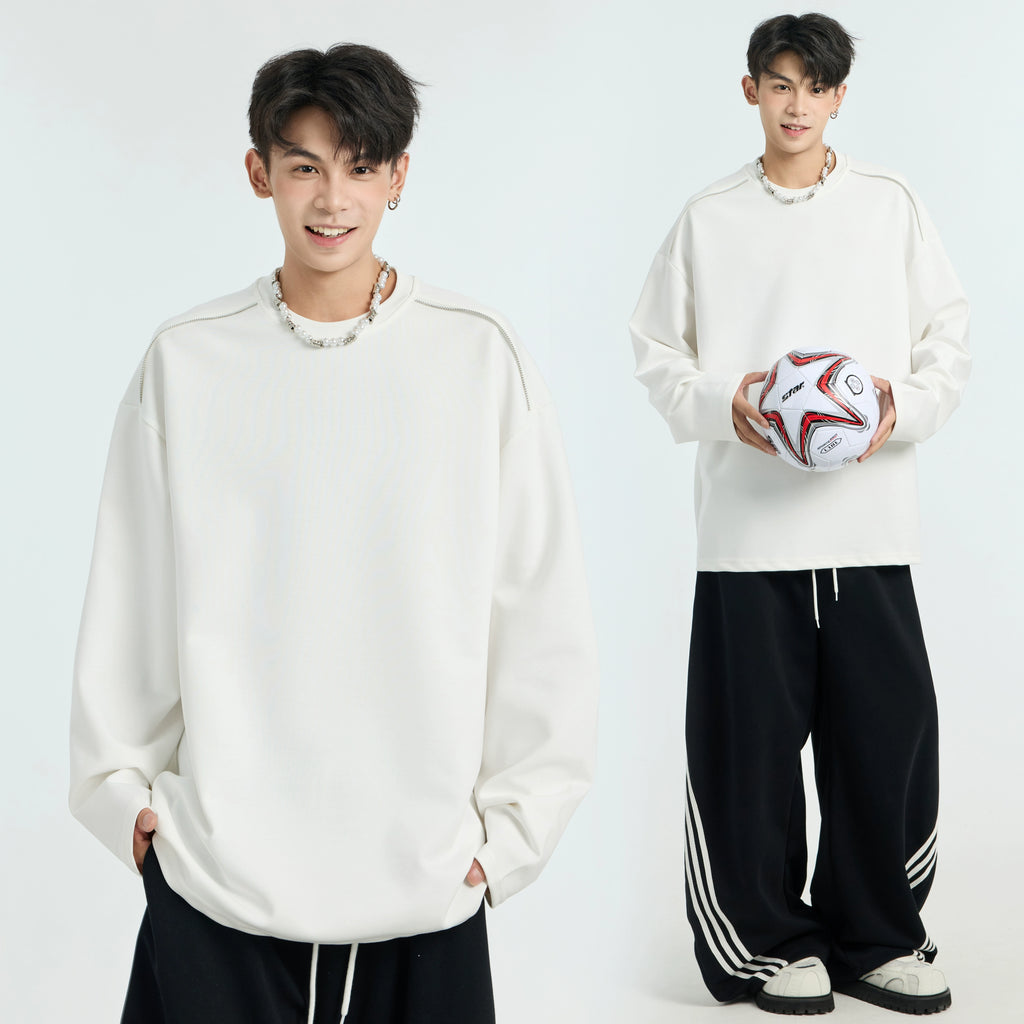 Fleece thickened solid color long-sleeved T-shirt men's American heavy loose couple bottoming shirt