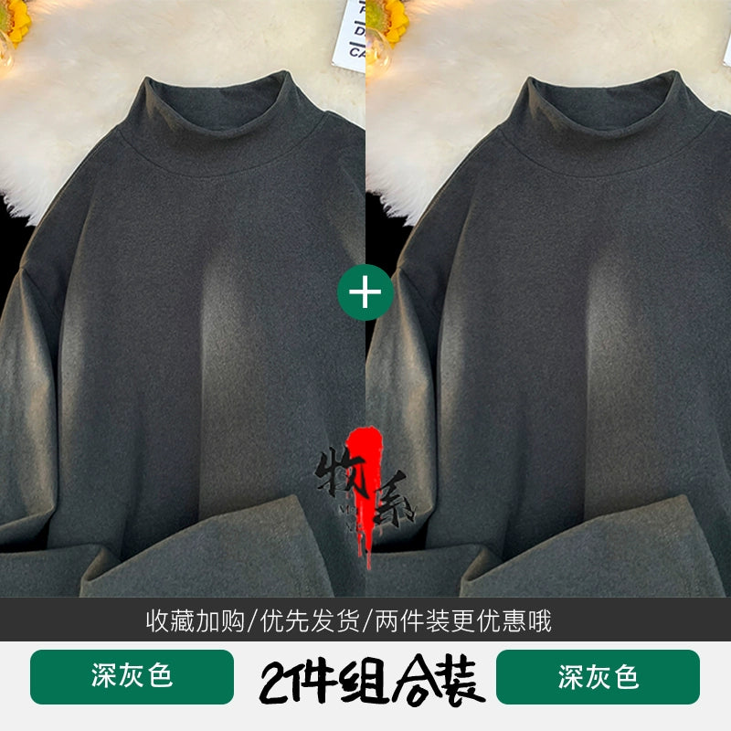 German velvet semi-turtleneck bottoming shirt men's autumn and winter velvet suit inner top mature and stable men's long-sleeved t-shirt