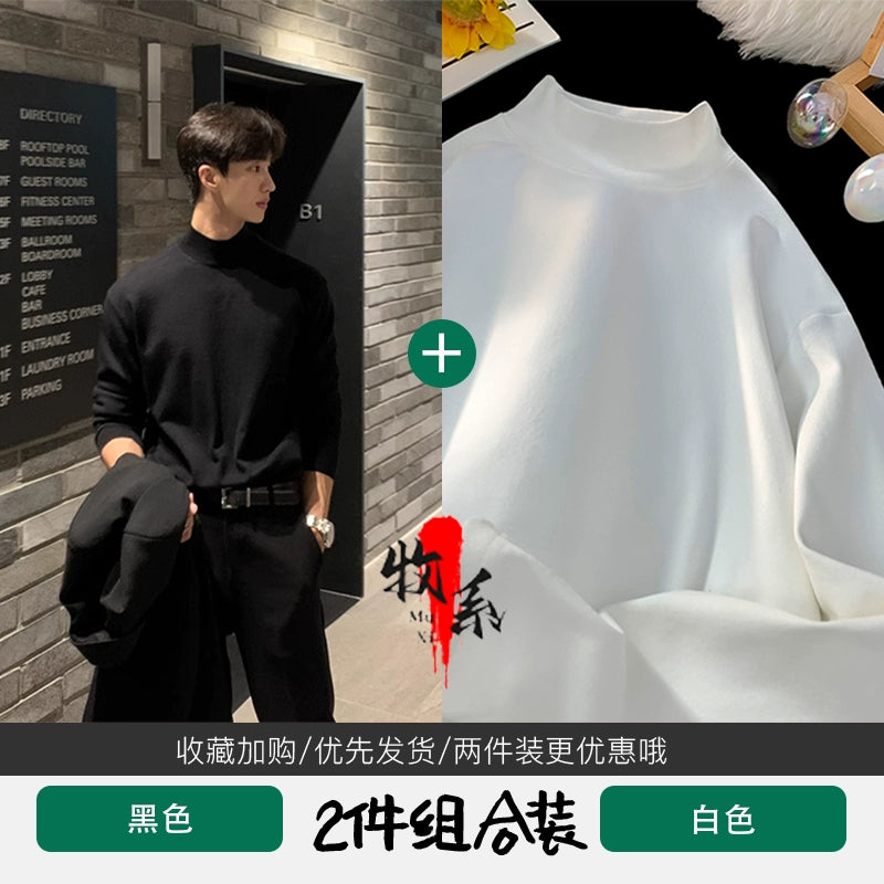 German velvet semi-turtleneck bottoming shirt men's autumn and winter velvet suit inner top mature and stable men's long-sleeved t-shirt