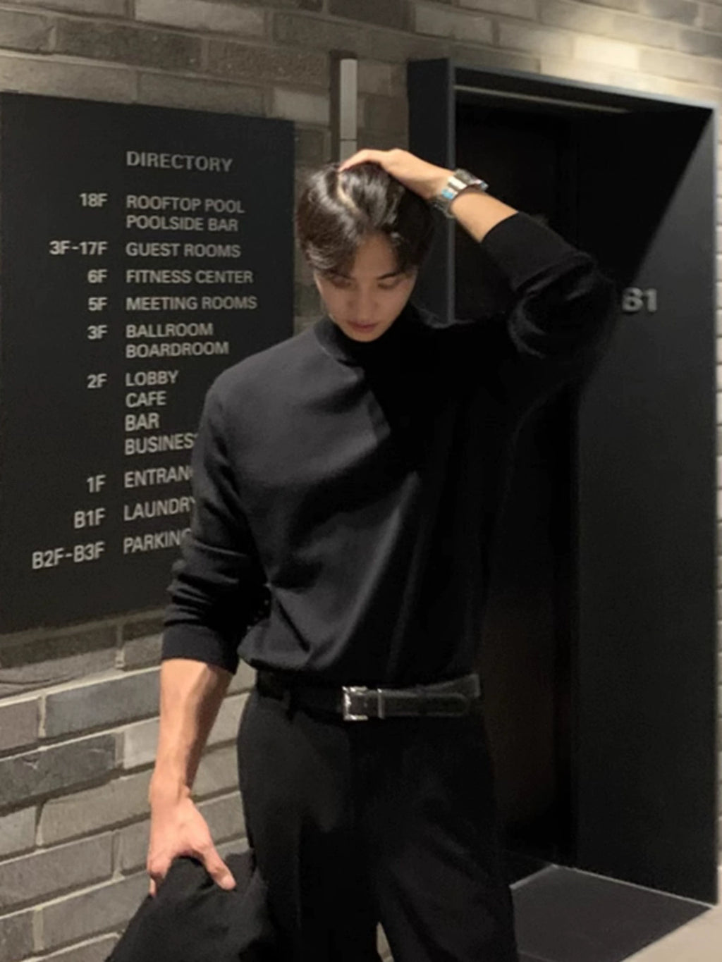 German velvet semi-turtleneck bottoming shirt men's autumn and winter velvet suit inner top mature and stable men's long-sleeved t-shirt