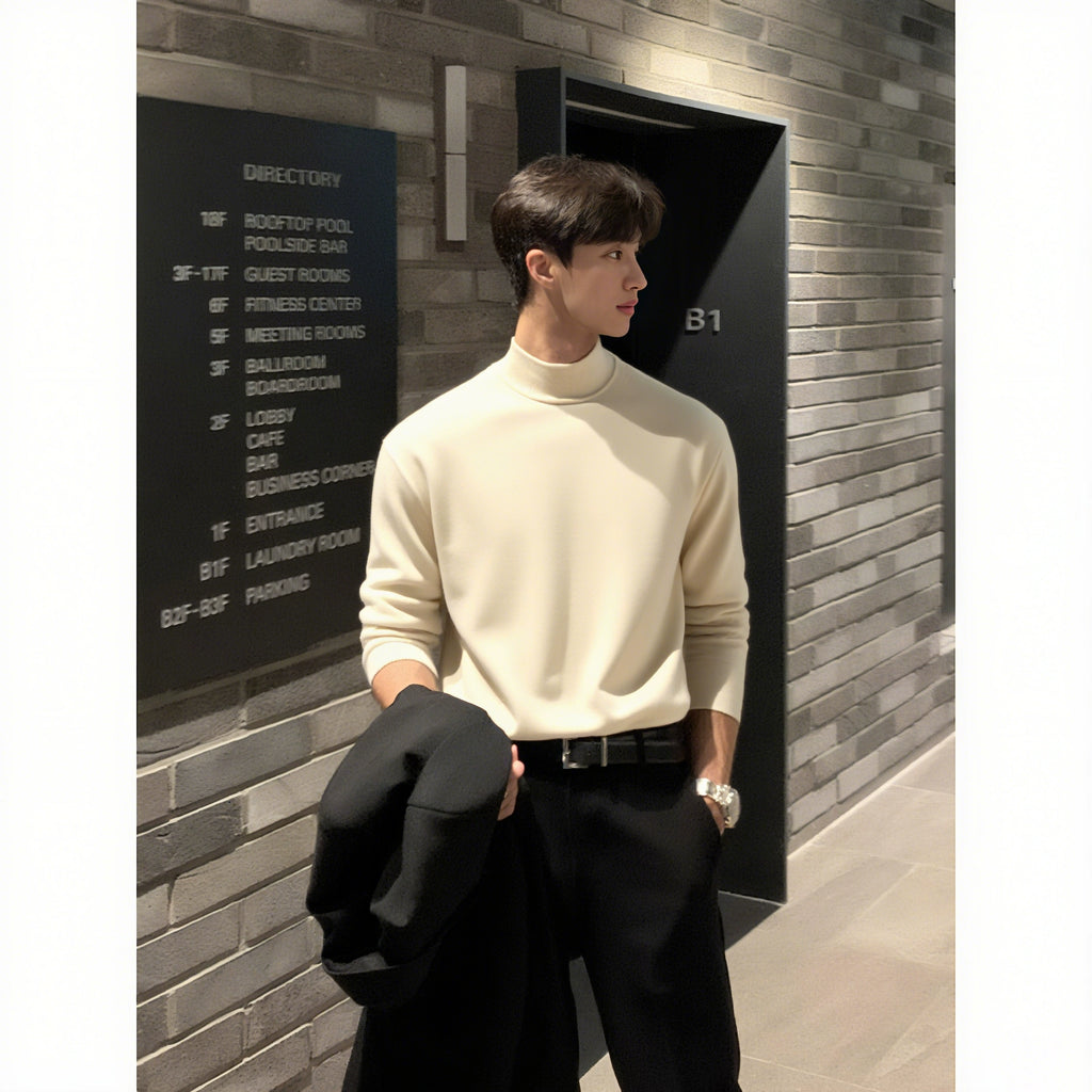 German velvet semi-turtleneck bottoming shirt men's autumn and winter velvet suit inner top mature and stable men's long-sleeved t-shirt