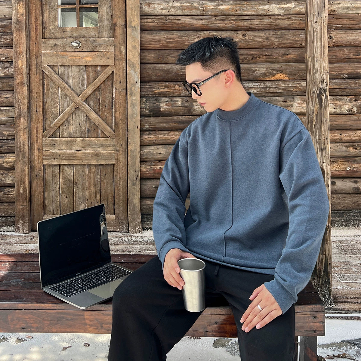 [New Zealand Winter] Winter Warm Heat Storage Soft Waxy German Velvet Bottom Long Sleeve T-Shirt Men