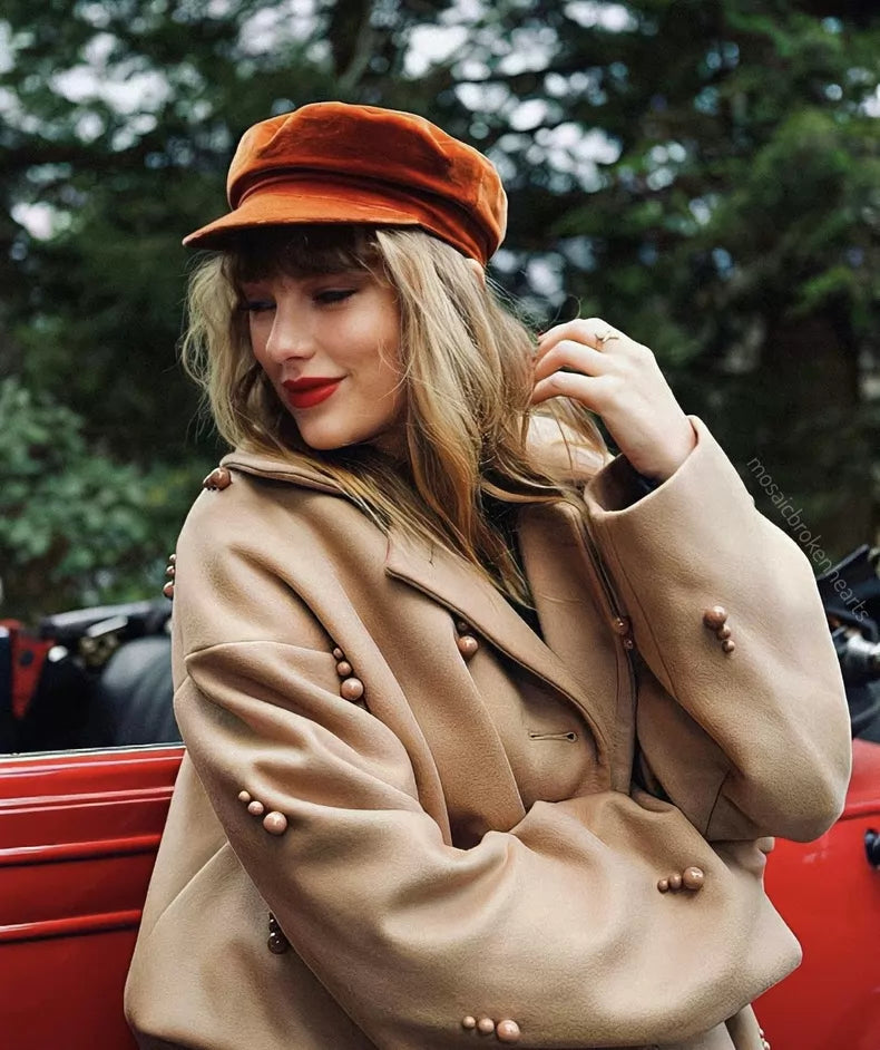 Taylor Swift-Inspired Oversized Beige Pearl-Trim Coat – actual product photo 1