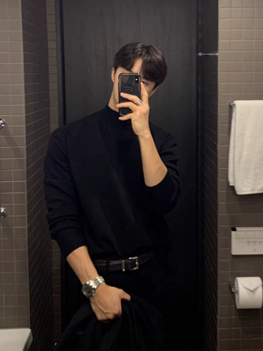 German velvet semi-turtleneck bottoming shirt men's autumn and winter velvet suit inner top mature and stable men's long-sleeved t-shirt
