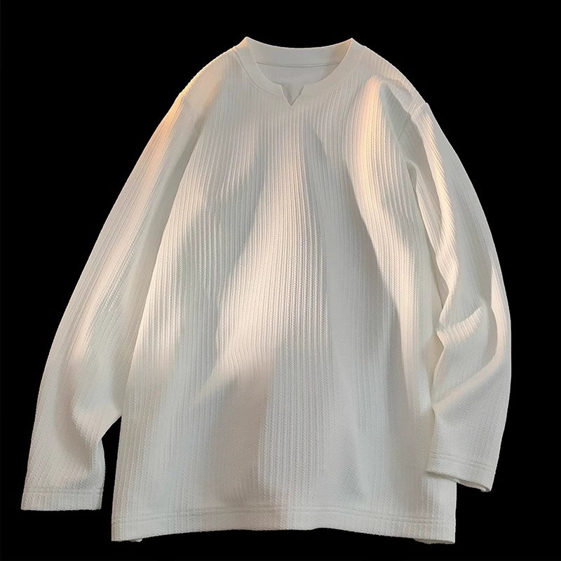 Men's autumn and winter thickened thermal top with V-neck long-sleeved T-shirt heavy and loose