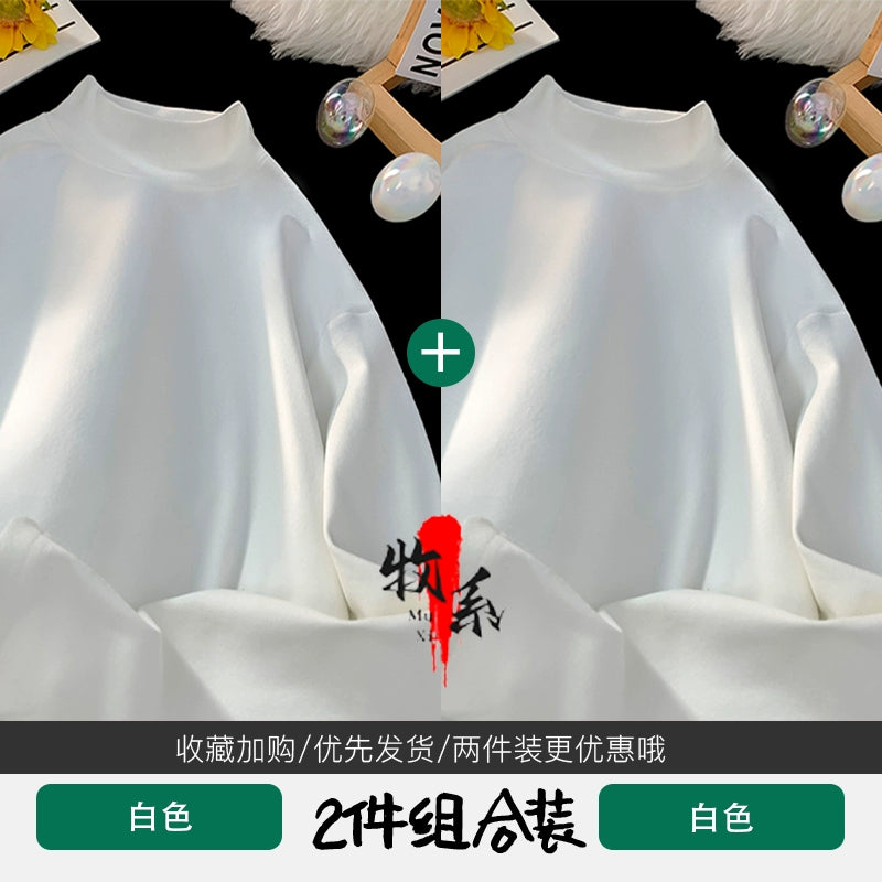 German velvet semi-turtleneck bottoming shirt men's autumn and winter velvet suit inner top mature and stable men's long-sleeved t-shirt