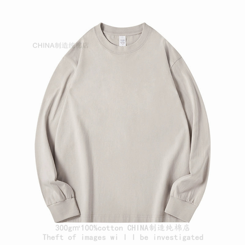 300g heavy cotton round neck simple long-sleeved T-shirt top with thick and opaque loose bottoming shirt autumn and winter