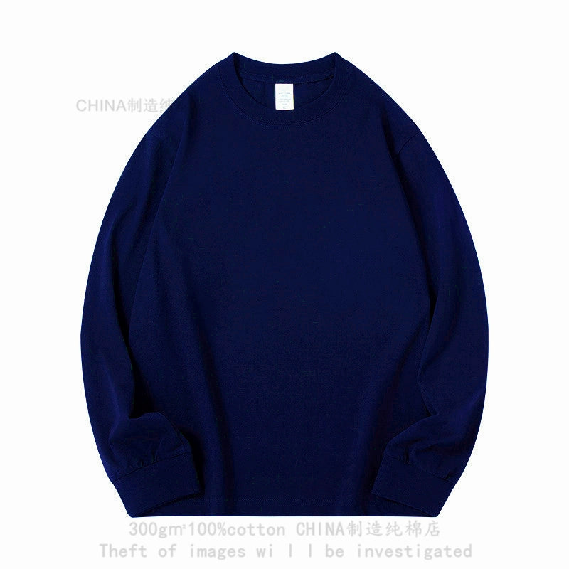 300g heavy cotton round neck simple long-sleeved T-shirt top with thick and opaque loose bottoming shirt autumn and winter