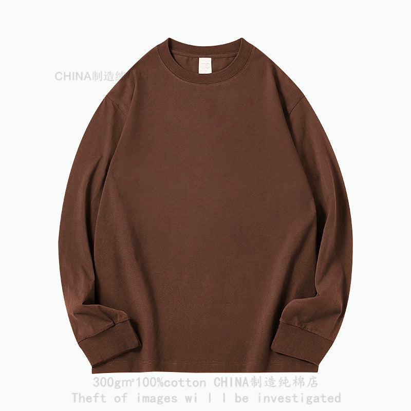 300g heavy cotton round neck simple long-sleeved T-shirt top with thick and opaque loose bottoming shirt autumn and winter