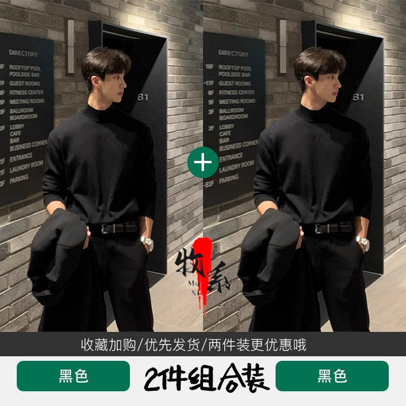 German velvet semi-turtleneck bottoming shirt men's autumn and winter velvet suit inner top mature and stable men's long-sleeved t-shirt