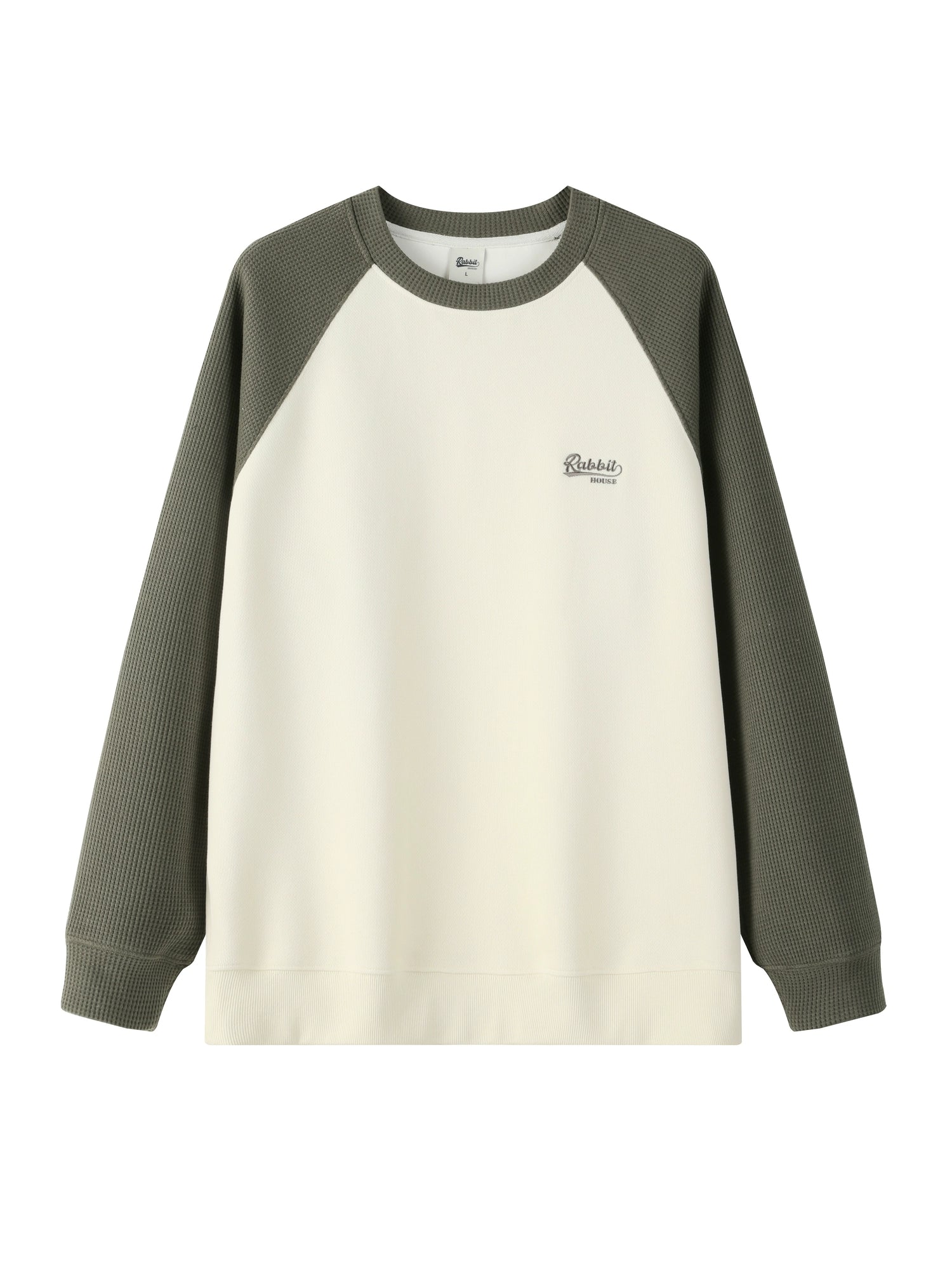 Spring and Autumn Japanese Trend Contrast Color Ragged Shoulder Embroidered Waffle Sweater Men's Crew Neck Pullover Casual Top