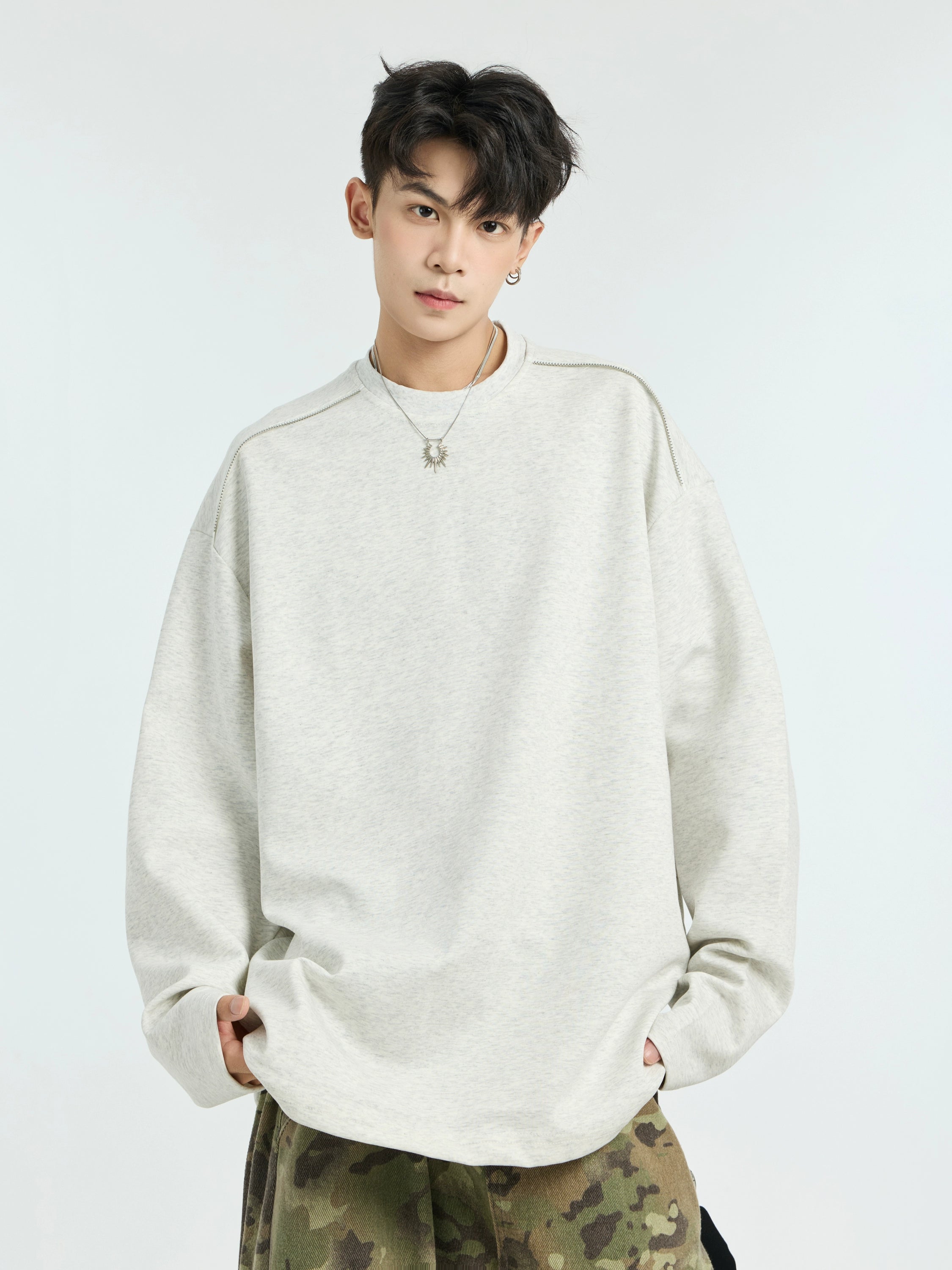 Fleece thickened solid color long-sleeved T-shirt men's American heavy loose couple bottoming shirt