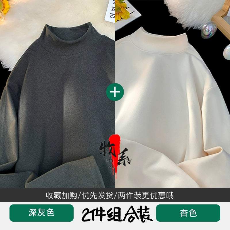 German velvet semi-turtleneck bottoming shirt men's autumn and winter velvet suit inner top mature and stable men's long-sleeved t-shirt