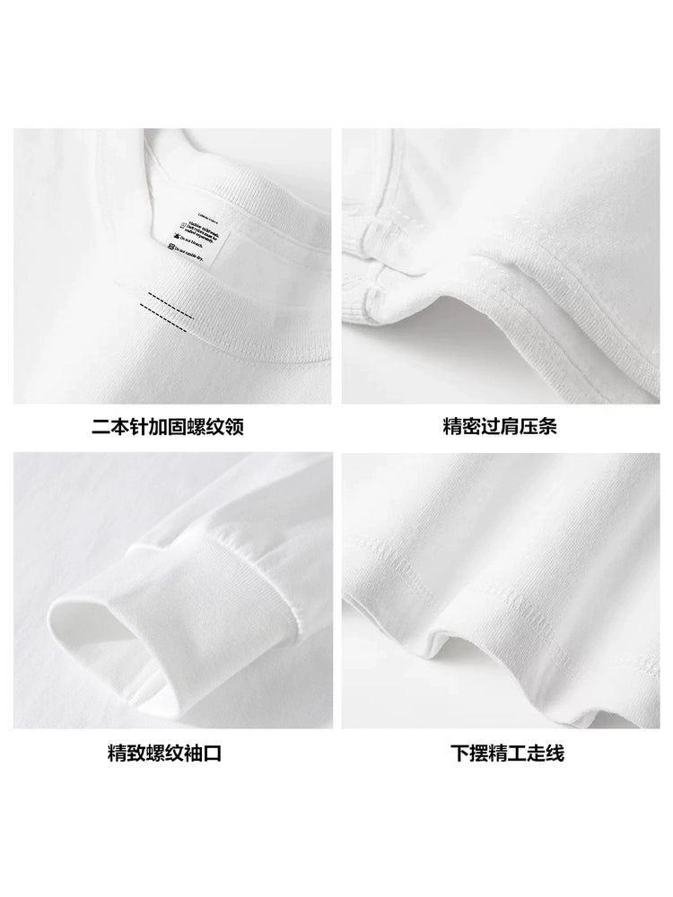 300g heavy cotton round neck simple long-sleeved T-shirt top with thick and opaque loose bottoming shirt autumn and winter