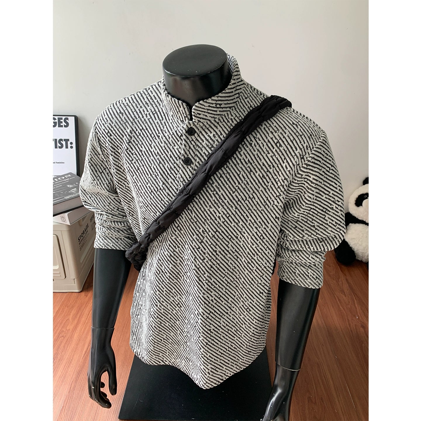 American front shoulder Henry shirt men's long-sleeved t-shirt spring and autumn top with trendy brand texture jacquard Polo sweater men