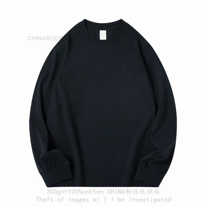 300g heavy cotton round neck simple long-sleeved T-shirt top with thick and opaque loose bottoming shirt autumn and winter