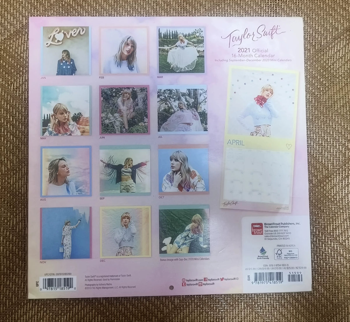Taylor Swift – 2021 BrownTrout Official 16-Month Calendar – actual item photograph 2