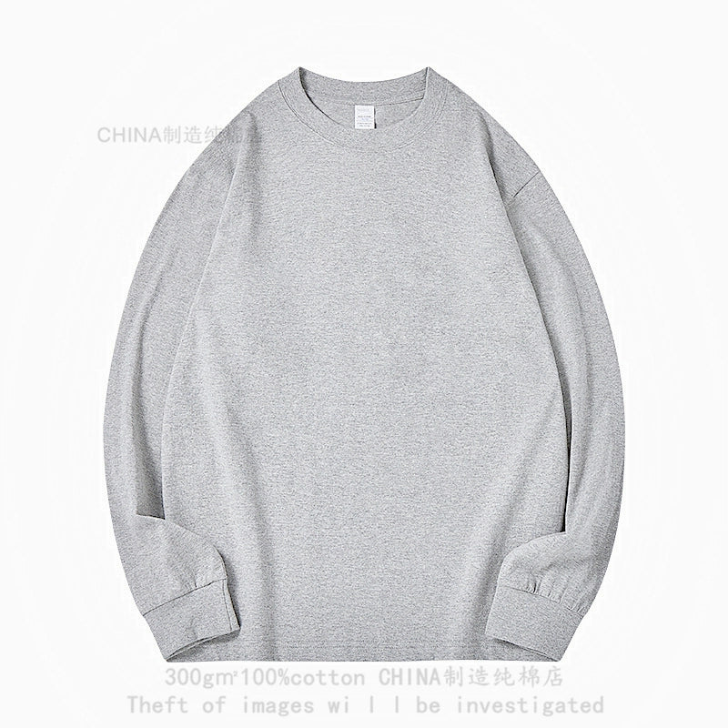 300g heavy cotton round neck simple long-sleeved T-shirt top with thick and opaque loose bottoming shirt autumn and winter