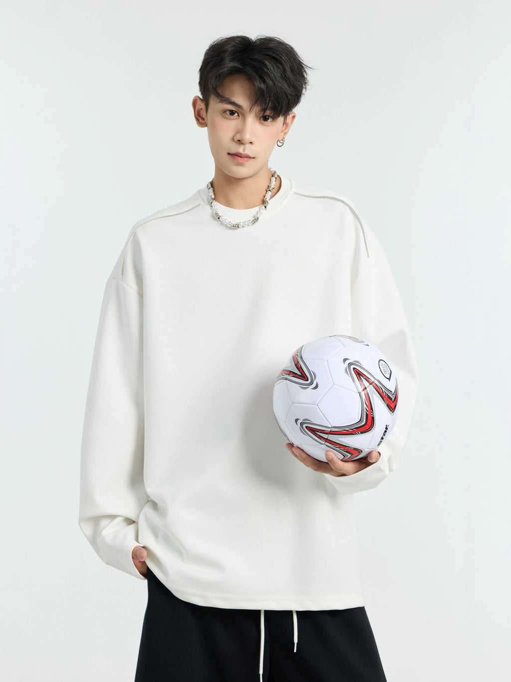 Fleece thickened solid color long-sleeved T-shirt men's American heavy loose couple bottoming shirt