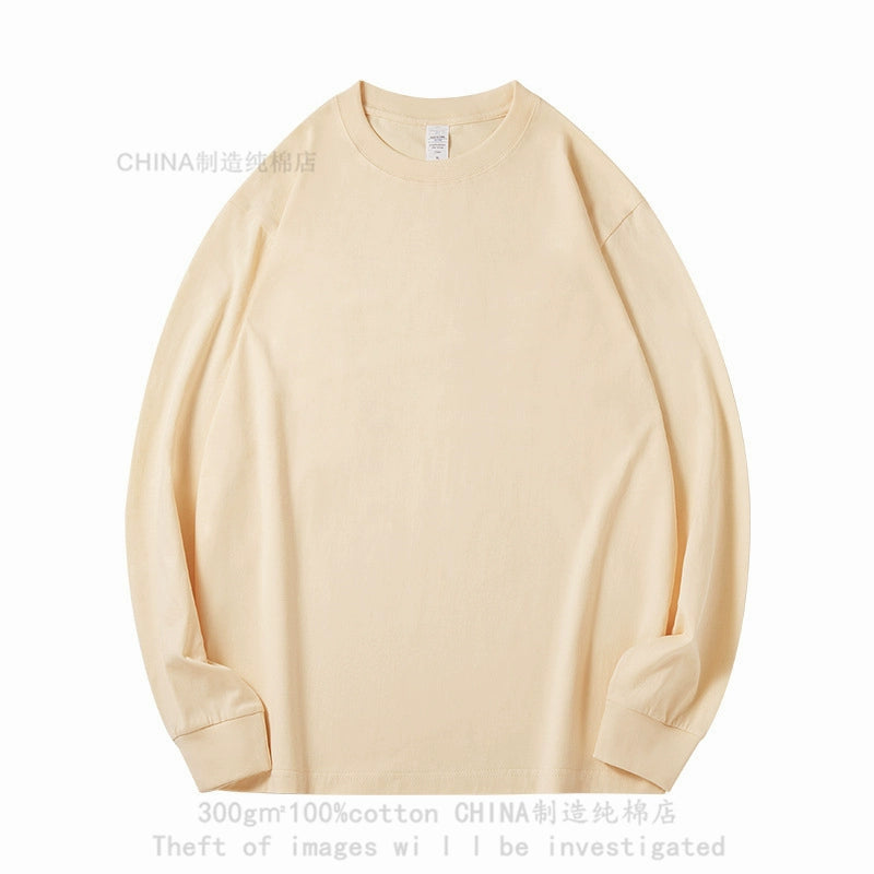 300g heavy cotton round neck simple long-sleeved T-shirt top with thick and opaque loose bottoming shirt autumn and winter