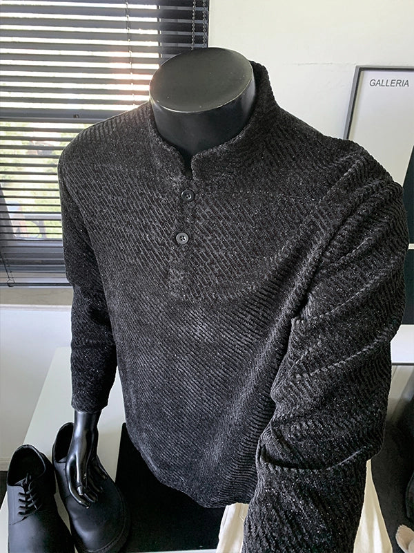 American front shoulder Henry shirt men's long-sleeved t-shirt spring and autumn top with trendy brand texture jacquard Polo sweater men