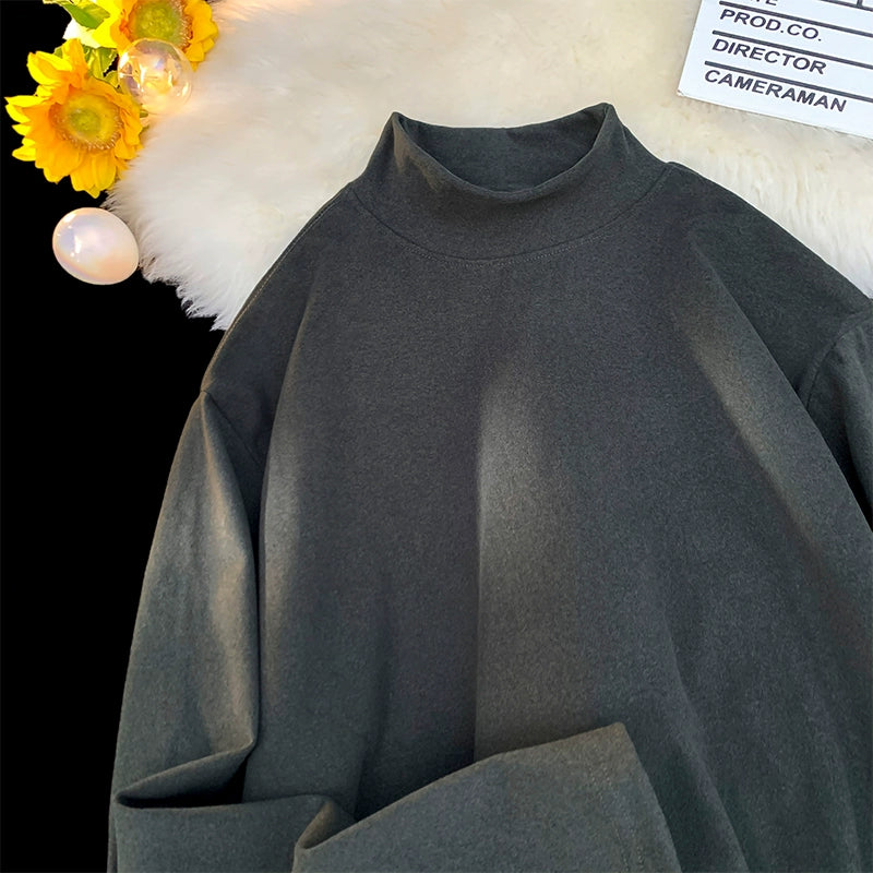 German velvet semi-turtleneck bottoming shirt men's autumn and winter velvet suit inner top mature and stable men's long-sleeved t-shirt