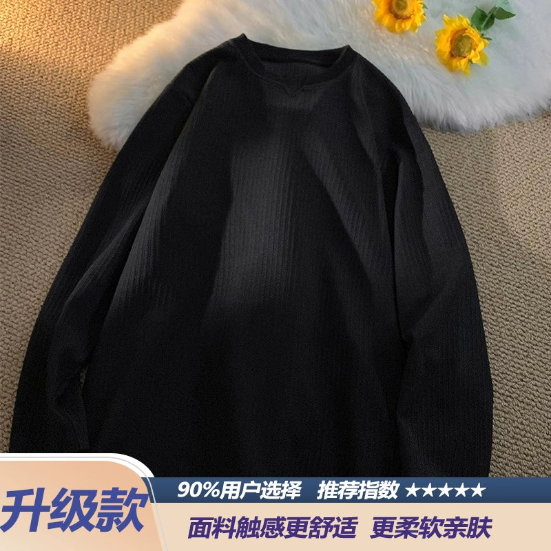 Men's autumn and winter thickened thermal top with V-neck long-sleeved T-shirt heavy and loose