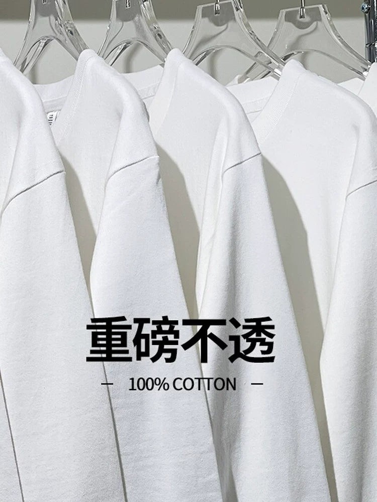 300g heavy cotton round neck simple long-sleeved T-shirt top with thick and opaque loose bottoming shirt autumn and winter