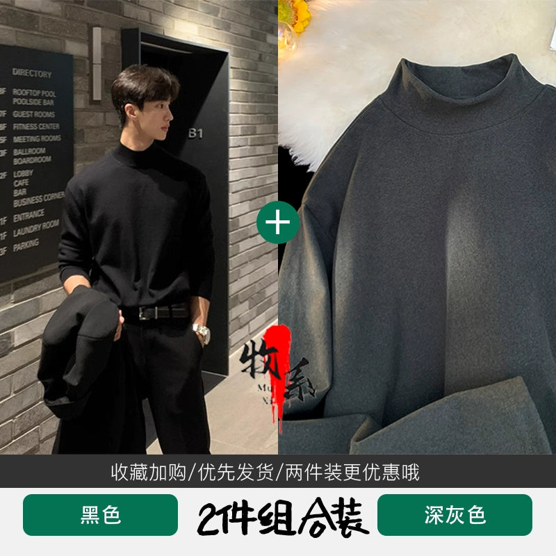 German velvet semi-turtleneck bottoming shirt men's autumn and winter velvet suit inner top mature and stable men's long-sleeved t-shirt