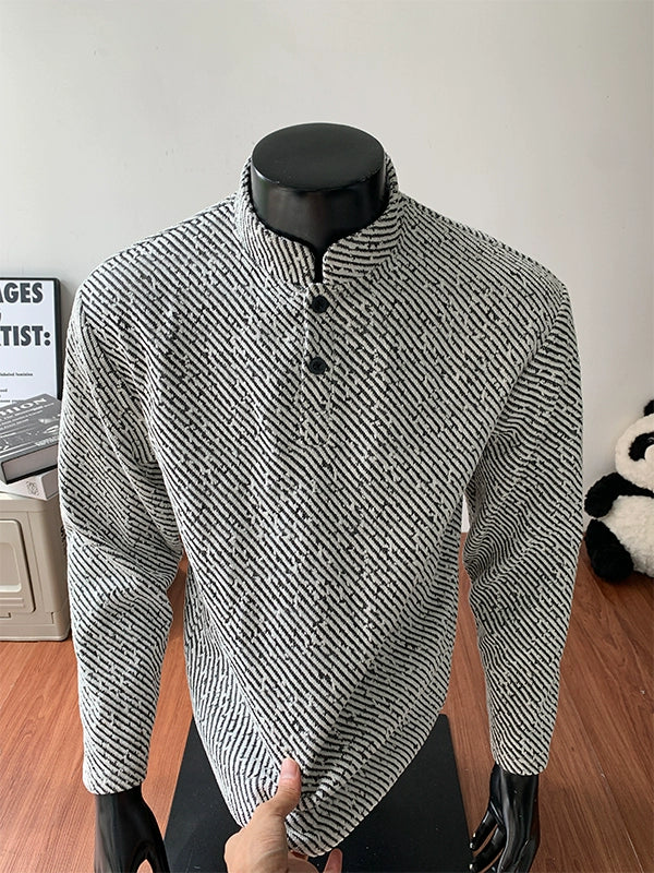 American front shoulder Henry shirt men's long-sleeved t-shirt spring and autumn top with trendy brand texture jacquard Polo sweater men
