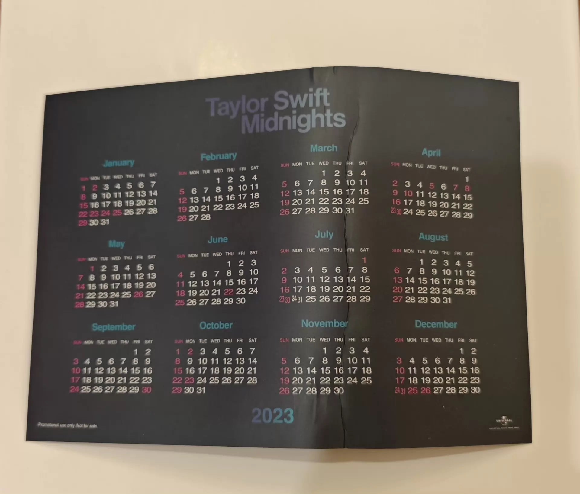 Taylor Swift — Midnights 2023 Official Calendar Card — Hong Kong — photo 2