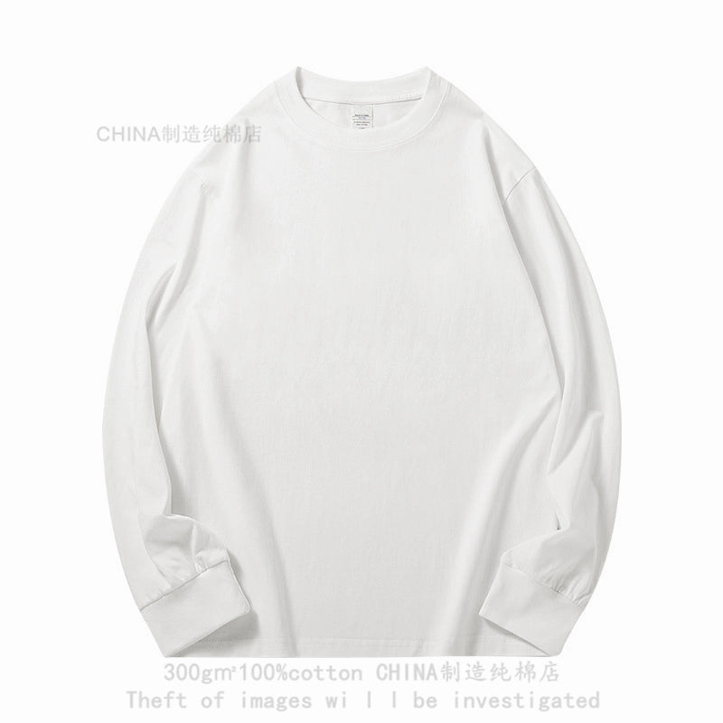 300g heavy cotton round neck simple long-sleeved T-shirt top with thick and opaque loose bottoming shirt autumn and winter