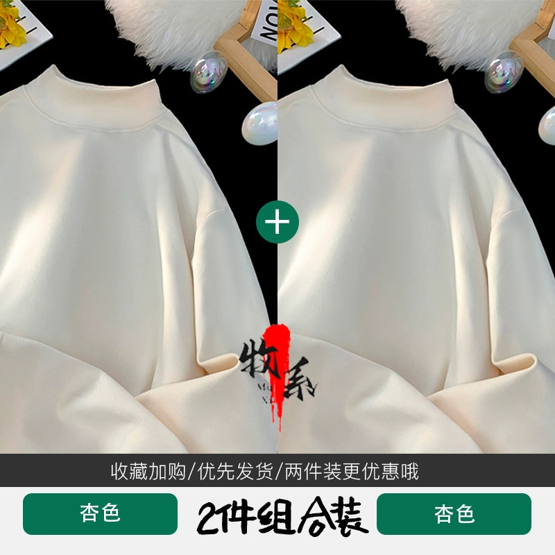 German velvet semi-turtleneck bottoming shirt men's autumn and winter velvet suit inner top mature and stable men's long-sleeved t-shirt