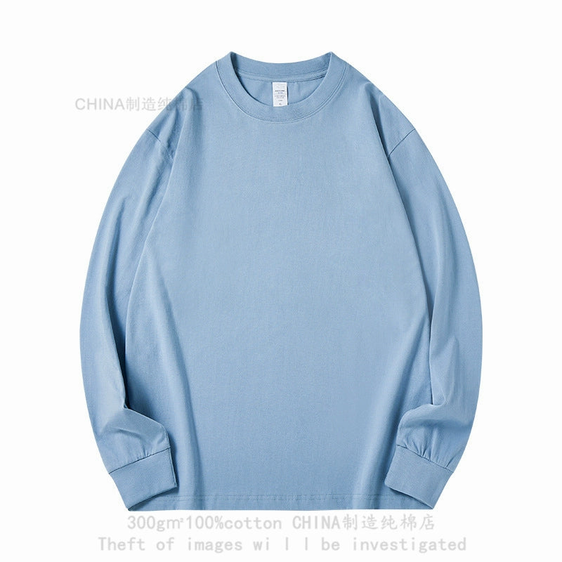 300g heavy cotton round neck simple long-sleeved T-shirt top with thick and opaque loose bottoming shirt autumn and winter