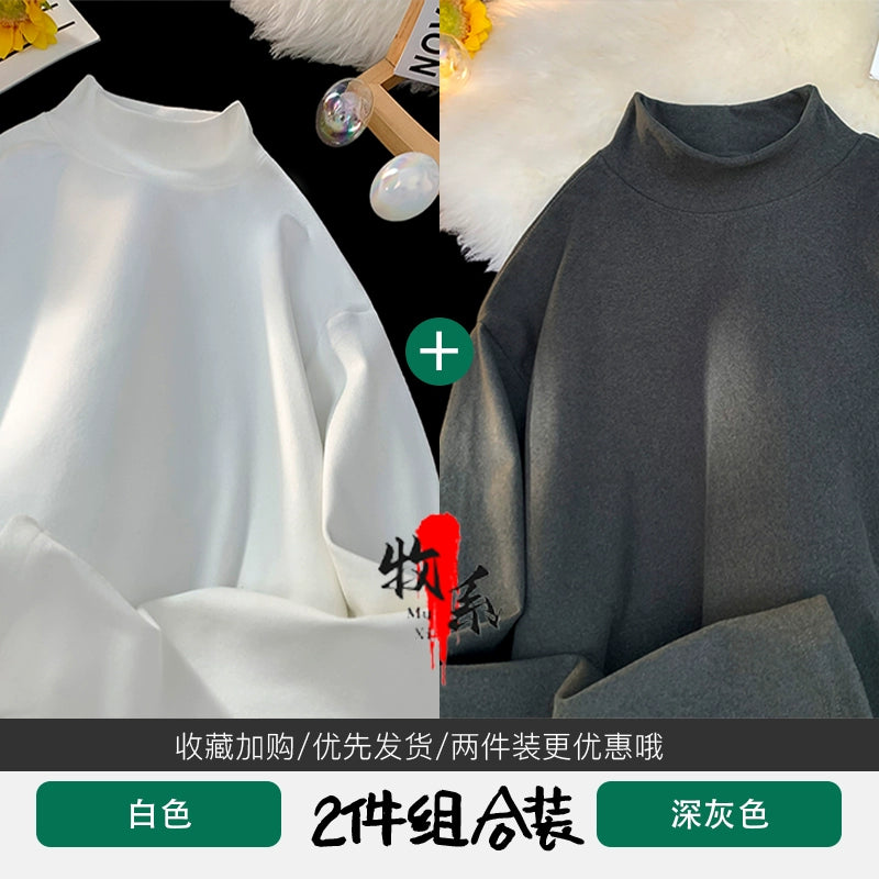 German velvet semi-turtleneck bottoming shirt men's autumn and winter velvet suit inner top mature and stable men's long-sleeved t-shirt