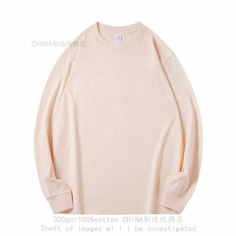 300g heavy cotton round neck simple long-sleeved T-shirt top with thick and opaque loose bottoming shirt autumn and winter