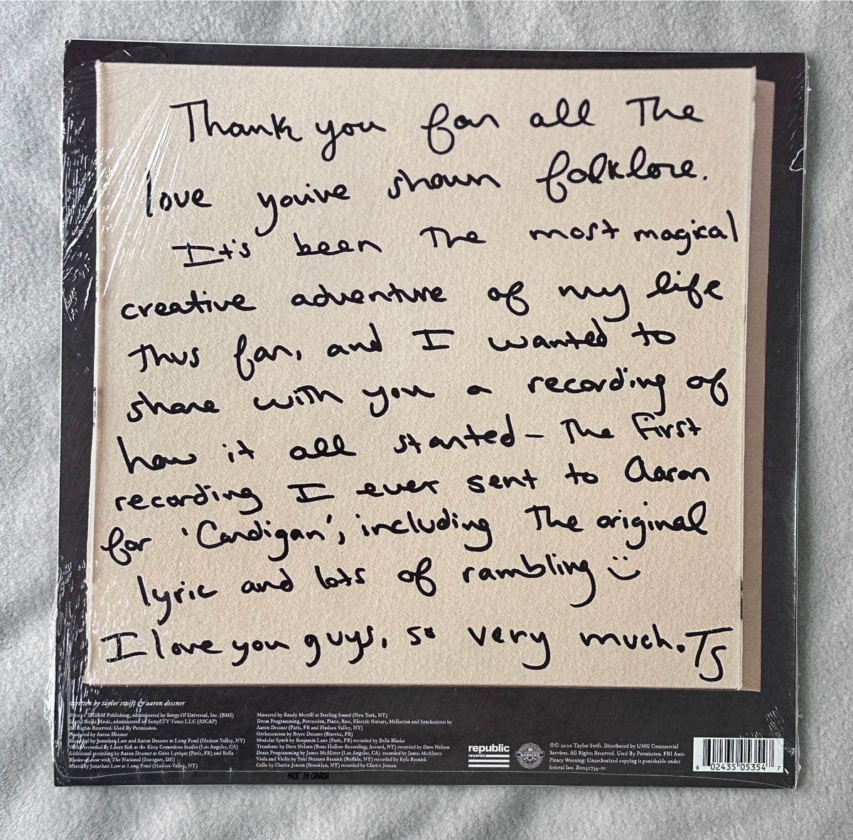Taylor Swift – Cardigan + Songwriting Voice Memo – Gold 12-inch Vinyl