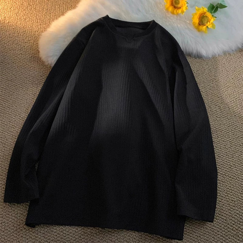 Men's autumn and winter thickened thermal top with V-neck long-sleeved T-shirt heavy and loose