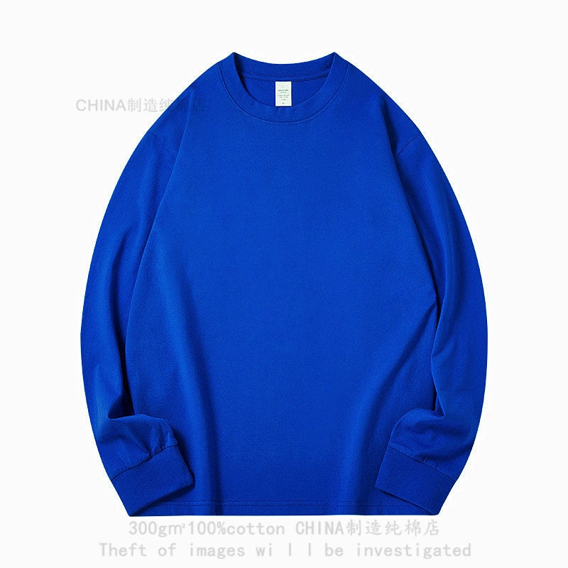 300g heavy cotton round neck simple long-sleeved T-shirt top with thick and opaque loose bottoming shirt autumn and winter