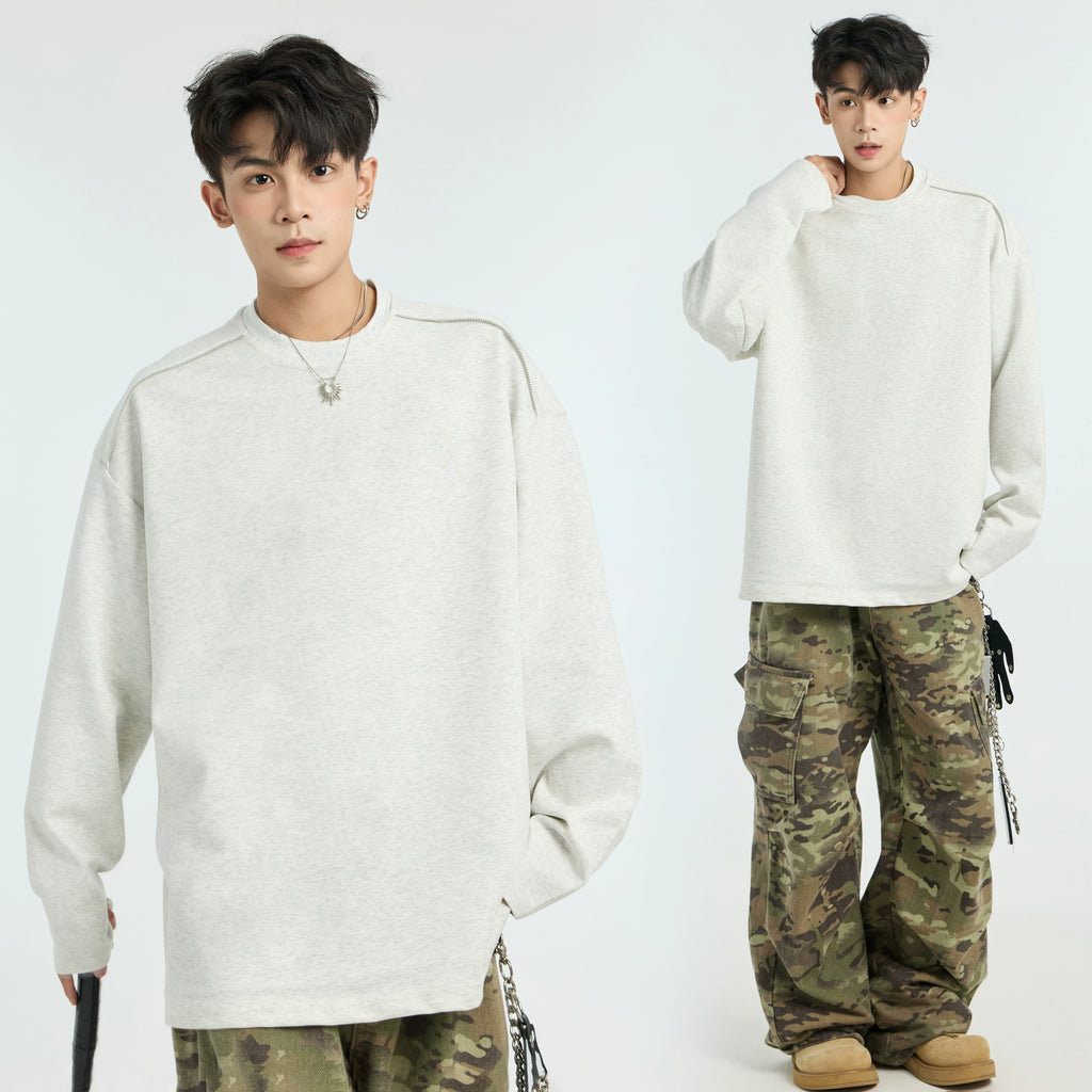 Fleece thickened solid color long-sleeved T-shirt men's American heavy loose couple bottoming shirt