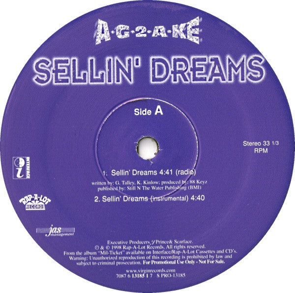 A-G-2-A-KE : Sellin' Dreams (12", Promo)