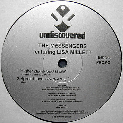 The Messengers Featuring Lisa Millett : Higher / Spread Love (12", Promo)