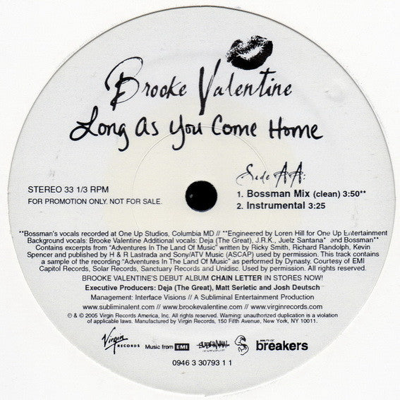 Brooke Valentine : Long As You Come Home (12", Promo)