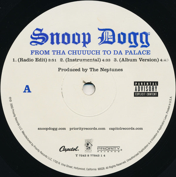 Snoop Dogg : From Tha Chuuuch To Da Palace (12", Single)