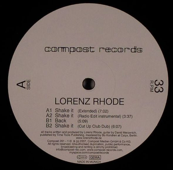 Lorenz Rhode : Shake It (12")